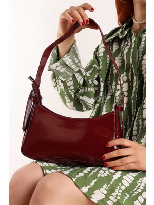 Moda Lime Kadın Şık Parlak Bordo Omuz Çantası