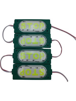 Powerr Led Aydınlatma 12 Volt Stop Yazılı Yeşil Işık 90X35 mm Çakar Modül 5 Adet