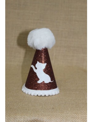 Feyza Design Kedi Doğum Günü Parti Şapkası, Kahverengi Eva, Lastikli, 13 cm Boy, Çap 7,5