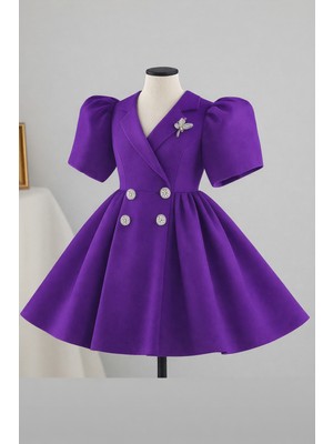 Musgem Özel Tasarım Umay Model Mor Renk Taş Aksesuarlı Kız Çocuk Abiye Elbise