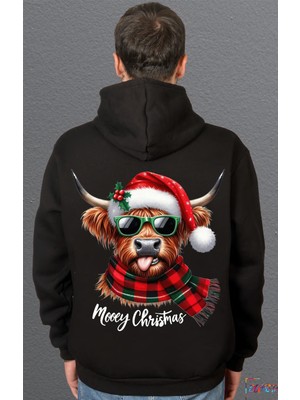 Bumeta Mooey Christmas Boğa Desenli Sweatshirt Unisex Kapüşonlu Hoodie