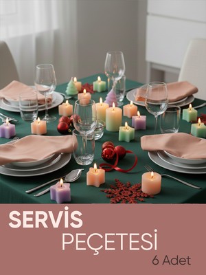 Piyes Home Gül Kurusu Pembe Pamuk Saten Yılbaşı Temalı Servis Peçetesi Sunum Peçetesi Amerikan Servis 6'lı Kumaş Peçete – 45X45 cm