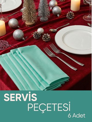 Piyes Home Yeşil Pamuk Saten Yılbaşı Temalı Servis Peçetesi Sunum Peçetesi Amerikan Servis 6'lı Kumaş Peçete – 45X45 cm