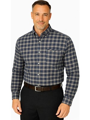 BURSPA Rahat Kesim Çizgili Kareli Kışlık Erkek Baba Gömlek