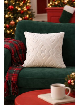 Halımax Dream Peluş Kabartmalı Dekoratif Kırlent Kılıfı Krem Yıkanabilir Tasarım Kılıf 43X43CM 1 Adet