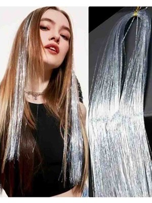 Mizacen Simli Saç Gri Gümüş Parlak Saç Aksesuarı Saç Işıltısı Yan Postiş Hair Tinsel Shiny Hair Saç