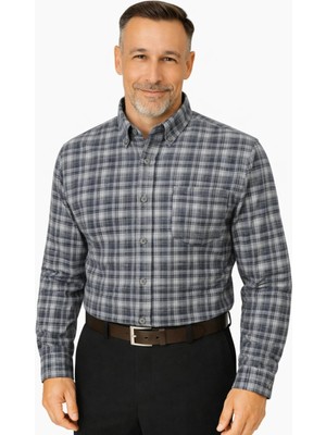 BURSPA Rahat Kesim Çizgili Kareli Kışlık Erkek Baba Gömlek