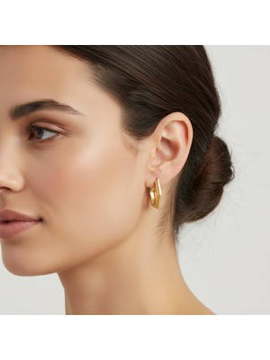 PIEDORA GOLD 14 Ayar Altın Geometrik Halka Küpe | Modern Altıgen Tasarım