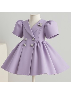 Musgem Özel Tasarım Umay Model Lila Renk Taş Aksesuarlı Kız Çocuk Abiye Elbise