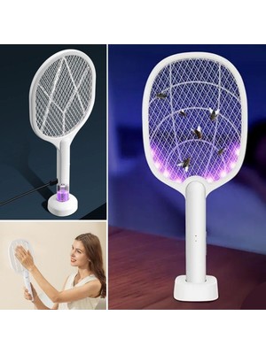 Egecen® Şarjlı Sinek Öldürücü Masaüstü Standlı,mor Işık Sinek Kovucu Raket 5W