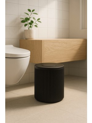 Özbience Şeffaf Siyah Akrilik Çöp Kovası, 5 Litre, Silindir, 25CM, Kolay Temizleme