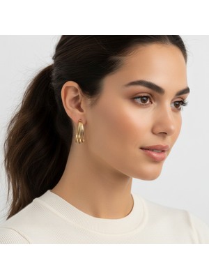 PIEDORA GOLD 14 Ayar Altın İnce Üçlü Halka Küpe | Zarif ve Minimal Tasarım