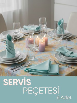 Piyes Home Turkaz Mint Yeşili Pamuk Saten Servis Peçetesi Sunum Peçetesi Amerikan Servis 6'lı Kumaş Peçete – 45X45 cm