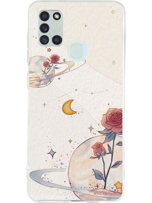 TechTree Samsung Galaxy A21S Uyumlu Gezegen, Yıldız ve Gül Baskılı Silikon Kılıf