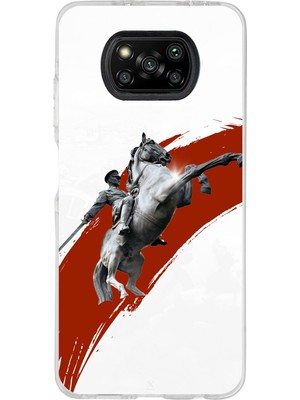 TechTree Poco X3-X3 Pro-Nfc Uyumlu Şaha Kalkmış At Detaylı Atatürk  Baskılı Silikon Kılıf
