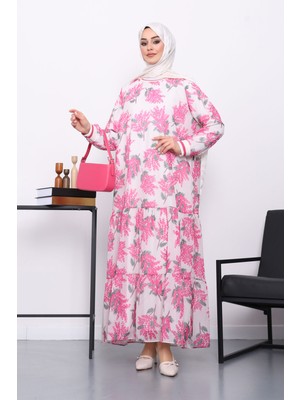 İmaj Butik Pembe Desenli Şifon Elbise