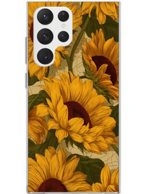 TechTree Samsung Galaxy S22 Ultra Uyumlu Altın Sarısı Ayçiçeği Bahçesi Baskılı Silikon Kılıf