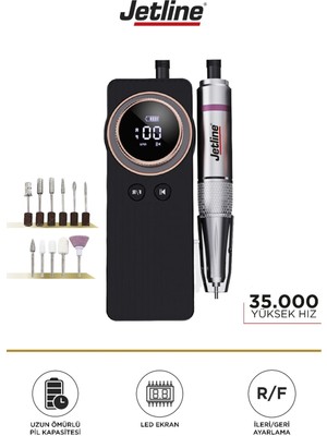 Jetline Siyah Profesyonel Tırnak Törpü ve Manikür Pedikür Makinesi 10 Başlıklı Mercan Renkli