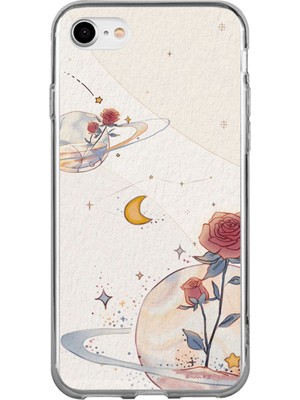 TechTree iPhone 7-8-Se 2020 Uyumlu Gezegen, Yıldız ve Gül Baskılı Silikon Kılıf