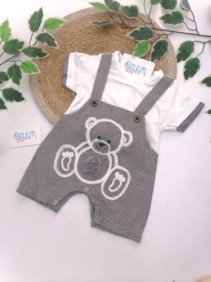 Nanon Baby Gri Ayıcık Nakışlı Bebek Tulum 6-9  Ay