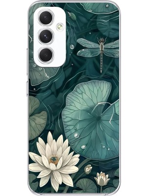 TechTree Samsung Galaxy A54 Uyumlu Yeşil Yapraklı Nilüfer ve Yusufçuk Baskılı Silikon Kılıf
