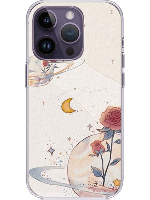 TechTree iPhone 14 Pro Max Uyumlu Gezegen, Yıldız ve Gül Baskılı Silikon Kılıf