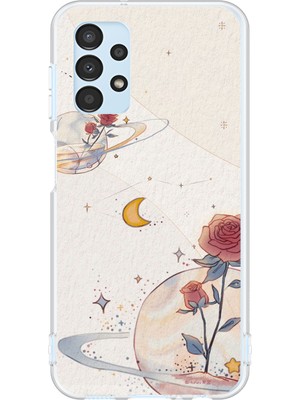 TechTree Samsung Galaxy A13 Uyumlu Gezegen, Yıldız ve Gül Baskılı Silikon Kılıf