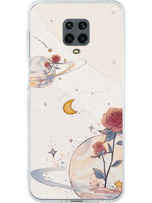 TechTree Redmi Note 9 Pro-9s Uyumlu Gezegen, Yıldız ve Gül Baskılı Silikon Kılıf