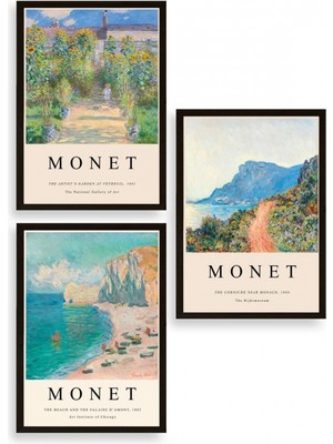 Marsilyan Monet Üçlü Ahşap Çerçeveli Tablo 30 x 40
