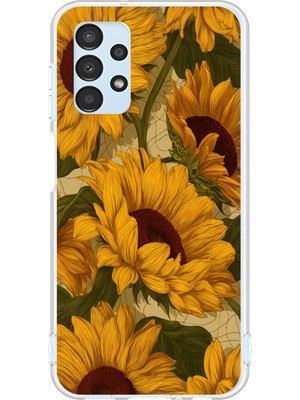 TechTree Samsung Galaxy A13 Uyumlu Altın Sarısı Ayçiçeği Bahçesi Baskılı Silikon Kılıf
