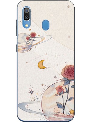 TechTree Samsung Galaxy A20-A30 Uyumlu Gezegen, Yıldız ve Gül Baskılı Silikon Kılıf