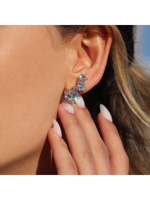 Necati Gün Kalp Üçlü Zirkon Taşlı Gümüş Küpe