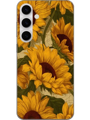 TechTree Samsung Galaxy S24 Fe Uyumlu Altın Sarısı Ayçiçeği Bahçesi Baskılı Silikon Kılıf