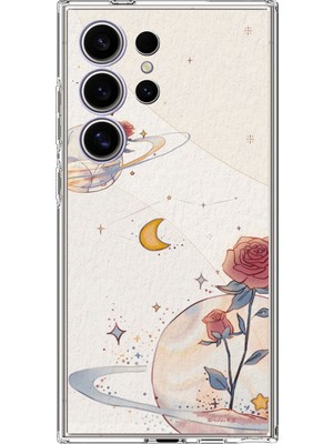 TechTree Samsung Galaxy S24 Ultra Uyumlu Gezegen, Yıldız ve Gül Baskılı Silikon Kılıf