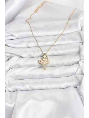 316L Çelik Zincir Gold Renk Balerin Model Kadın Kolye - Bamido