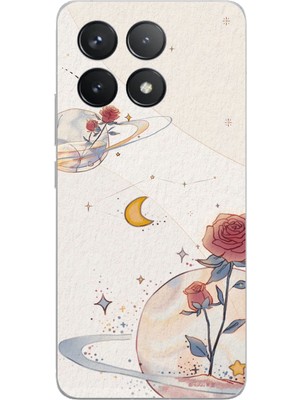 TechTree Poco F6 Pro Uyumlu Gezegen, Yıldız ve Gül Baskılı Silikon Kılıf