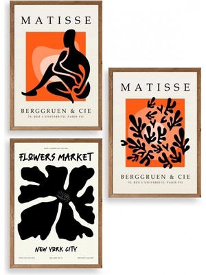 Marsilyan Matisse Üçlü Ahşap Çerçeveli Tablo 23 x 30