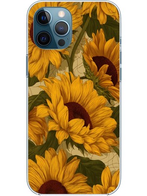 TechTree iPhone 12 Pro Max Uyumlu Altın Sarısı Ayçiçeği Bahçesi Baskılı Silikon Kılıf
