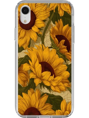 TechTree iPhone Xr Uyumlu Altın Sarısı Ayçiçeği Bahçesi Baskılı Silikon Kılıf