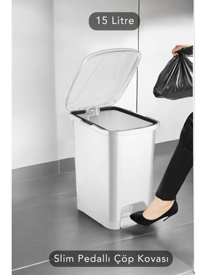 Özbience 15 Litre Slim Pedallı Beyaz Çöp Kovası, Pratik ve Şık Tasarım