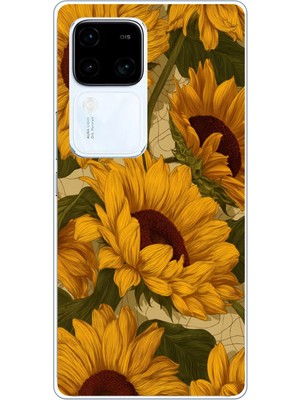 TechTree Vivo V30 Uyumlu Altın Sarısı Ayçiçeği Bahçesi Baskılı Silikon Kılıf