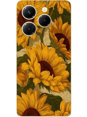 TechTree Infinix Hot 40-40 Pro Uyumlu Altın Sarısı Ayçiçeği Bahçesi Baskılı Silikon Kılıf