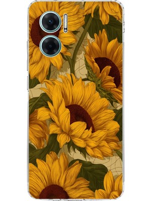 TechTree Redmi Note 11E Uyumlu Altın Sarısı Ayçiçeği Bahçesi Baskılı Silikon Kılıf