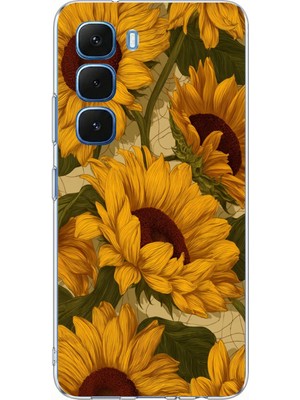 TechTree Infinix Hot 60-60I Uyumlu Altın Sarısı Ayçiçeği Bahçesi Baskılı Silikon Kılıf