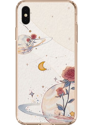 TechTree iPhone Xs Max Uyumlu Gezegen, Yıldız ve Gül Baskılı Silikon Kılıf
