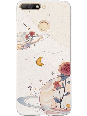 TechTree Huawei Y6 2018 - Honor 7A Uyumlu Gezegen, Yıldız ve Gül Baskılı Silikon Kılıf