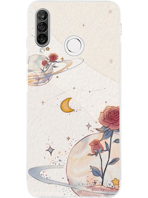 TechTree Huawei P30 Lite Uyumlu Gezegen, Yıldız ve Gül Baskılı Silikon Kılıf