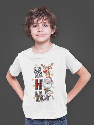 Bumeta Yılbaşı Hoodie Ho Ho Ho Noel Geyik Santa Kardan Adam Baskılı Çocuk Tişört T-Shirt
