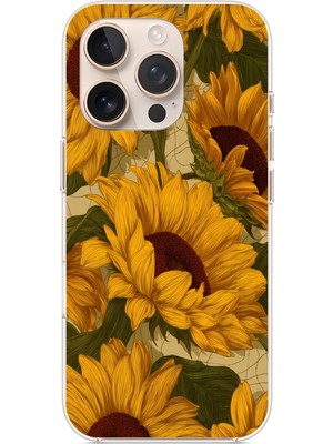 TechTree iPhone 16 Pro Max Uyumlu Altın Sarısı Ayçiçeği Bahçesi Baskılı Silikon Kılıf
