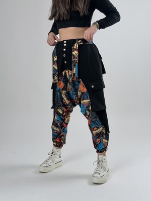 Cocopelli Garni Tasarım Kadın Müzik Desenli Siyah Spor Şalvar COC2615